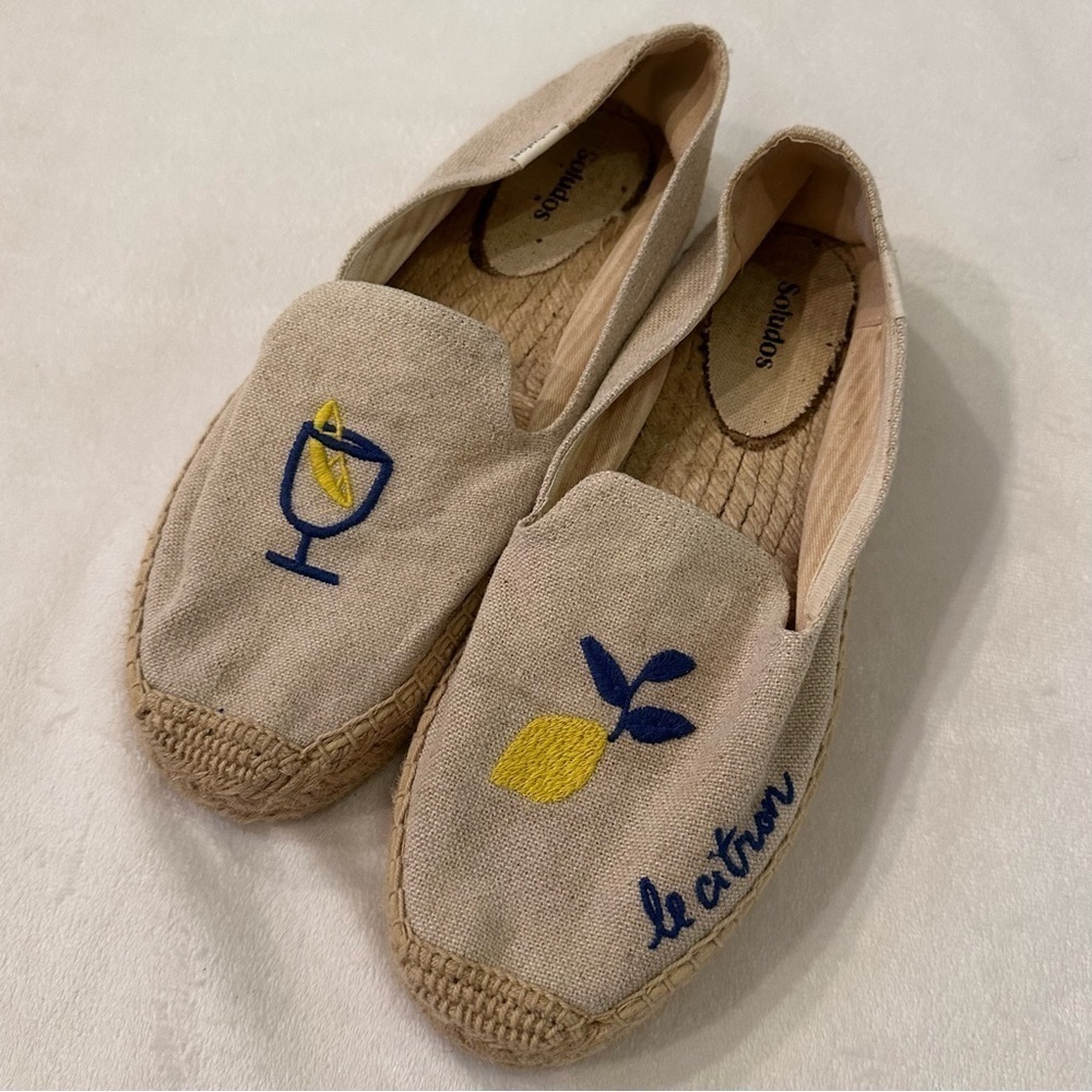Soludos Le Citron Lemon Limoncello Embroidered Canvas Espadrille Shoe 10